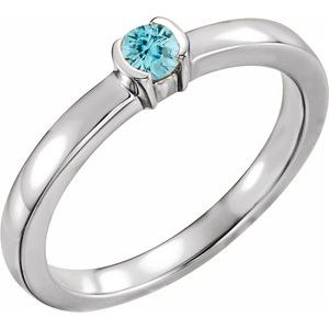 Sterling Silver Natural Blue Zircon Family Stackable Ring 71356:6047:P