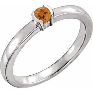 Sterling Silver Natural Citrine Family Stackable Ring 71356:6043:P