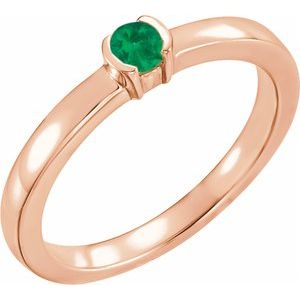 14K Rose Natural Emerald Family Stackable Ring 71356:6018:P