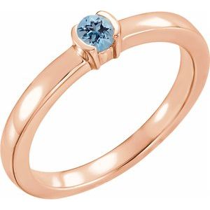 14K Rose Natural Blue Zircon Family Stackable Ring 71356:6046:P