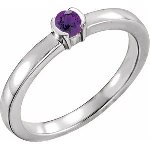 Sterling Silver Natural Amethyst Family Stackable Ring 71356:6007:P