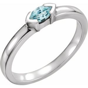 Sterling Silver Natural Blue Zircon Family Stackable Ring 71354:6043:P