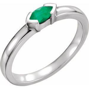 14K White Natural Emerald Family Stackable Ring 71354:6016:P