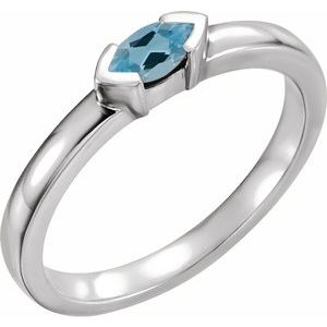 Sterling Silver Natural Aquamarine Family Stackable Ring 71354:6011:P