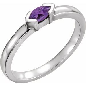 Sterling Silver Natural Amethyst Family Stackable Ring 71354:6007:P