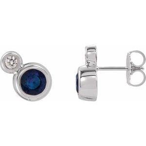 14K White 5 mm Natural Blue Sapphire & 1/8 CTW Natural Diamond Earrings 86888:6192:P