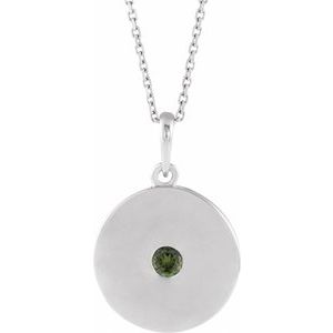 Platinum Natural Green Tourmaline Disc 16-18" Necklace