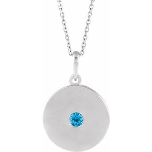 Platinum Natural Swiss Blue Topaz Disc 16-18" Necklace