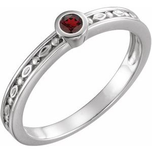 Sterling Silver Natural Mozambique Garnet Family Stackable Ring 71298:6003:P