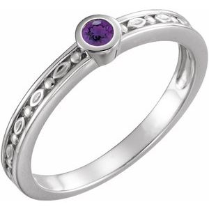 Sterling Silver Natural Amethyst Family Stackable Ring 71298:6007:P