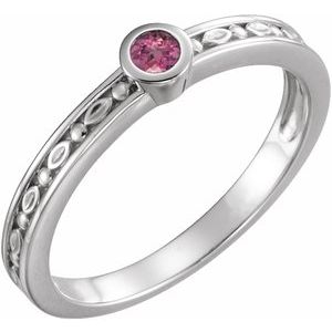 Sterling Silver Natural Pink Tourmaline Family Stackable Ring 71298:6039:P