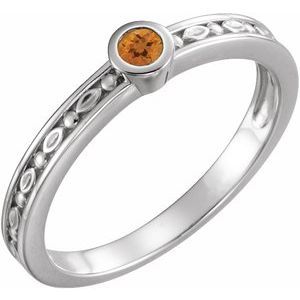 Sterling Silver Natural Citrine Family Stackable Ring 71298:6043:P