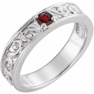 Sterling Silver Natural Mozambique Garnet Family Stackable Ring 71469:6003:P