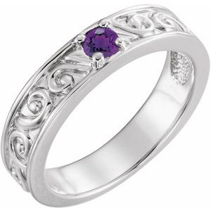 Sterling Silver Natural Amethyst Family Stackable Ring 71469:6007:P