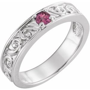 Sterling Silver Natural Pink Tourmaline Family Stackable Ring 71469:6039:P