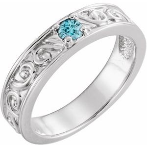 Sterling Silver Natural Blue Zircon Family Stackable Ring 71469:6047:P