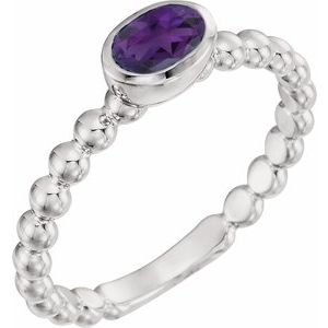 Sterling Silver Natural Amethyst Family Stackable Ring 71623:6007:P