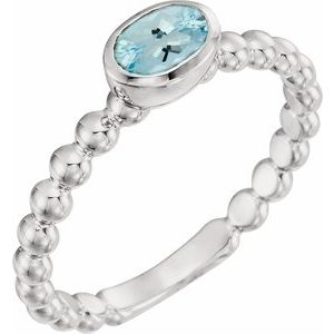 Sterling Silver Natural Aquamarine Family Stackable Ring 71623:6011:P