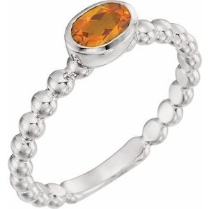 Sterling Silver Natural Citrine Family Stackable Ring 71623:6039:P