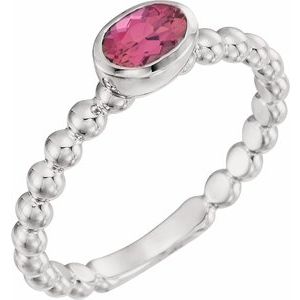 Sterling Silver Natural Pink Tourmaline Family Stackable Ring 71623:6035:P