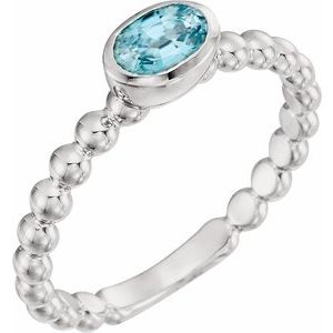 Sterling Silver Natural Blue Zircon Family Stackable Ring 71623:6043:P