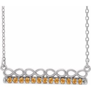 Sterling Silver Natural Citrine Infinity-Inspired Bar 18" Necklace