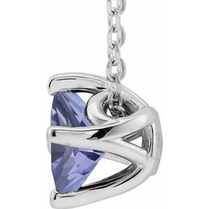 Platinum 5x5 mm Square Natural Tanzanite Solitaire 16-18" Necklace