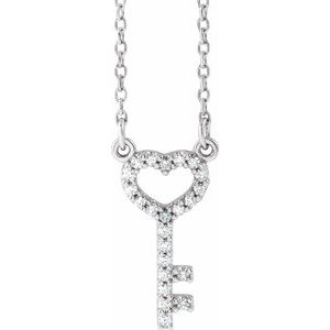 Platinum .08 CTW Natural Diamond Heart Key 16 1/2" Necklace