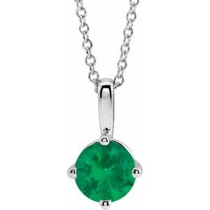 14K White 4 mm Natural Emerald Solitaire 16-18" Necklace 87124:6011:P