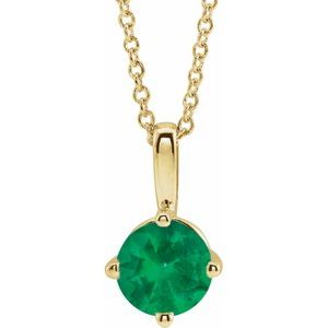 14K Yellow 5 mm Natural Emerald Solitaire 16-18" Necklace 87124:6111:P