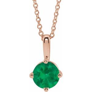 14K Rose 5 mm Natural Emerald Solitaire 16-18" Necklace 87124:6127:P