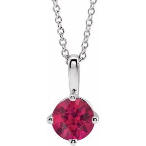 14K White 5 mm Natural Ruby Solitaire 16-18" Necklace 87124:6099:P