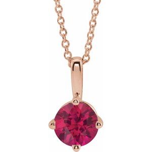 14K Rose 5 mm Natural Ruby Solitaire 16-18" Necklace 87124:6131:P