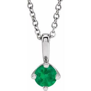 Platinum 4 mm Natural Emerald Solitaire 16-18" Necklace 87124:6062:P