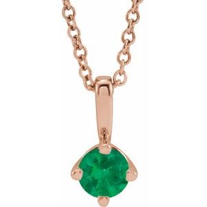 14K Rose 4 mm Natural Emerald Solitaire 16-18" Necklace 87124:6045:P