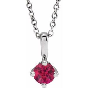 14K White 4 mm Natural Ruby Solitaire 16-18" Necklace 87124:6015:P