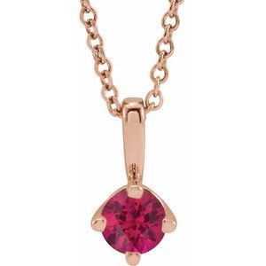 14K Rose 4 mm Natural Ruby Solitaire 16-18" Necklace 87124:6049:P