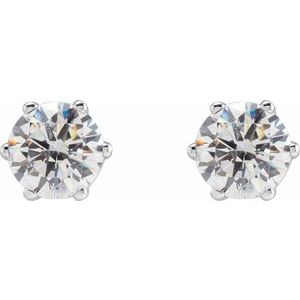 14K White 6 mm Imitation White Cubic Zirconia Stud Earrings