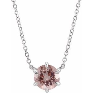 Platinum Natural Pink Morganite Solitaire 18" Necklace