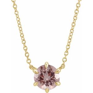 14K Yellow Natural Pink Morganite Solitaire 16" Necklace