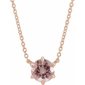 14K Rose Natural Pink Morganite Solitaire 16" Necklace