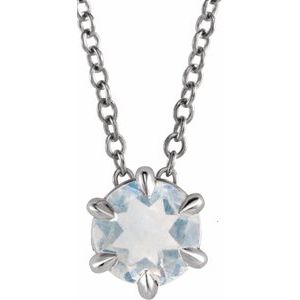 Platinum 4 mm Natural Blue Moonstone Solitaire 16-18" Necklace