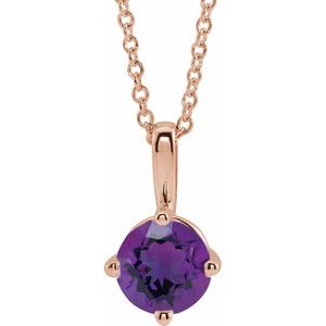 14K Rose 5 mm Natural Amethyst Solitaire 16-18" Necklace 87124:6122:P