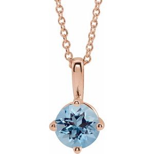 14K Rose 5 mm Natural Aquamarine Solitaire 16-18" Necklace 87124:6123:P