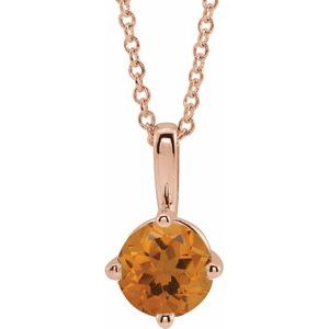 14K Rose 5 mm Natural Citrine Solitaire 16-18" Necklace 87124:6126:P