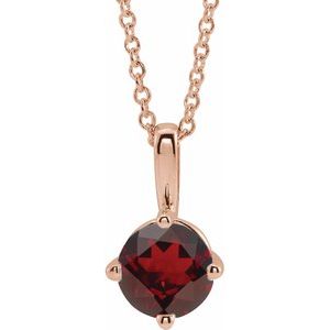 14K Rose 5 mm Natural Mozambique Garnet Solitaire 16-18" Necklace 87124:6128:P