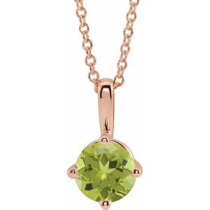 14K Rose 5 mm Natural Peridot Solitaire 16-18" Necklace 87124:6129:P