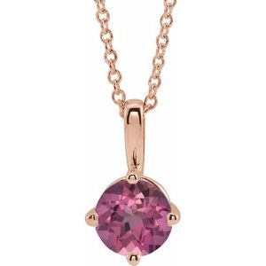 14K Rose 5 mm Natural Pink Tourmaline Solitaire 16-18" Necklace 87124:6130:P