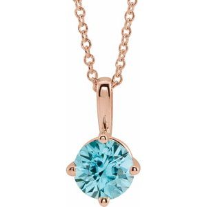 14K Rose 5 mm Natural Blue Zircon Solitaire 16-18" Necklace 87124:6125:P