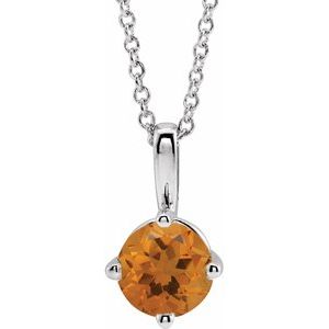 14K White 5 mm Natural Citrine Solitaire 16-18" Necklace 87124:6094:P